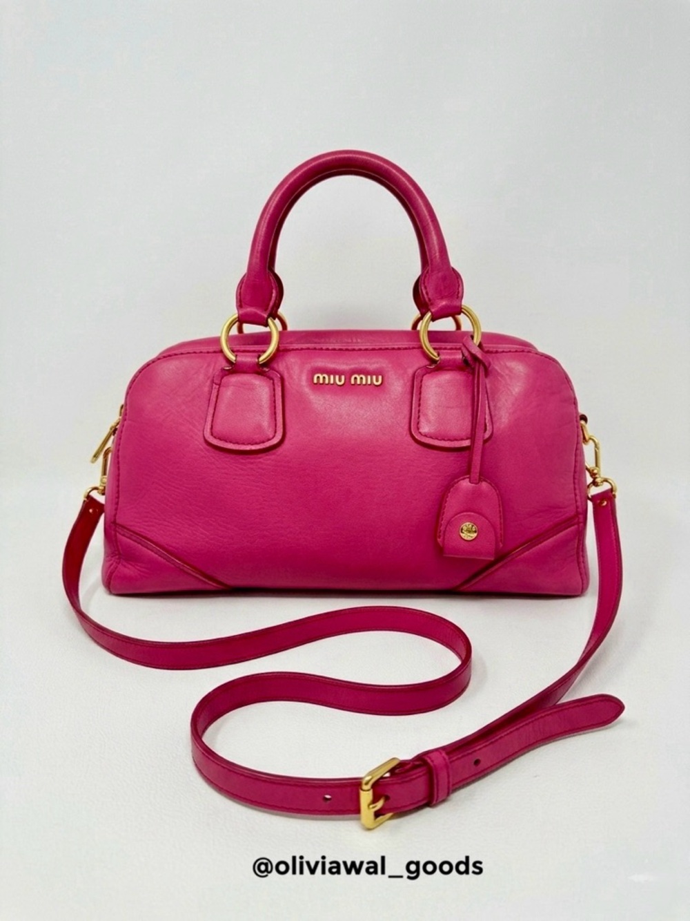 Miu Miu Hot Pink Leather Pillow Satchel with Detachable Strap